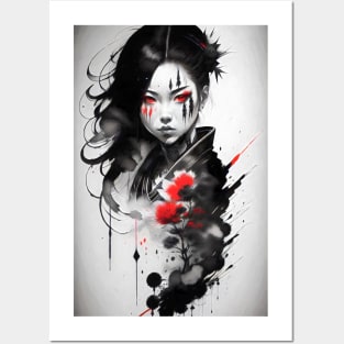 Japan Ink Style Women Posters and Art